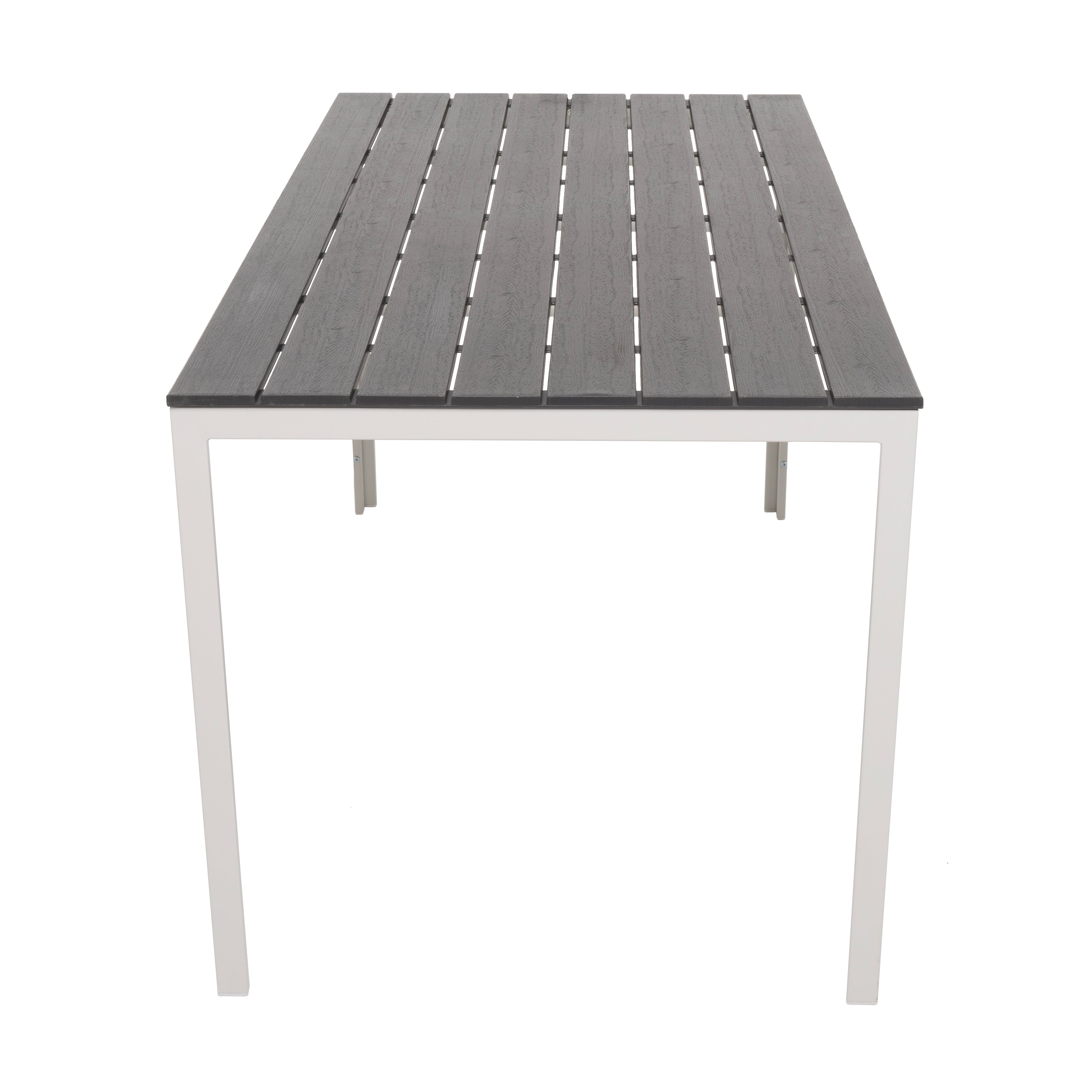 VESTIAMO CASA GIARDINO - Tavolo da giardino in acciaio Bianco con Doghe Effetto Legno Antracite - h74x156x78 cm